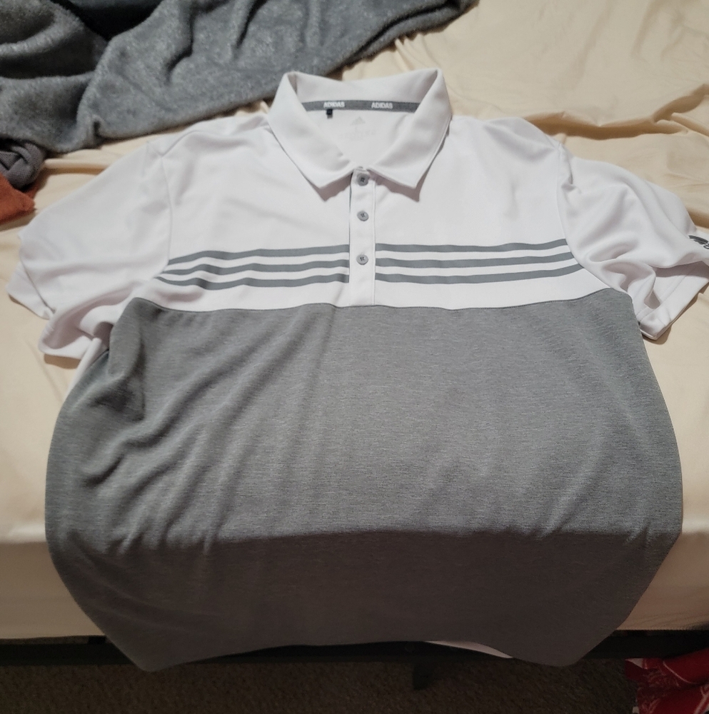 Adidas Men's White and Gray Polo Shirt